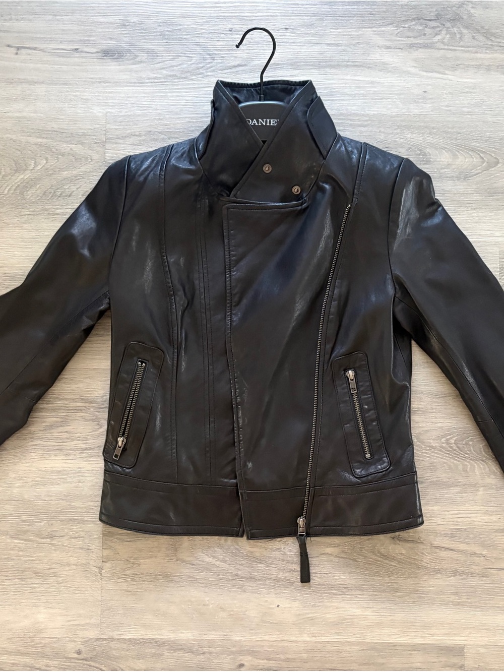 Mackage x Aritzia Black Leather Asymmetrical Moto Jacket